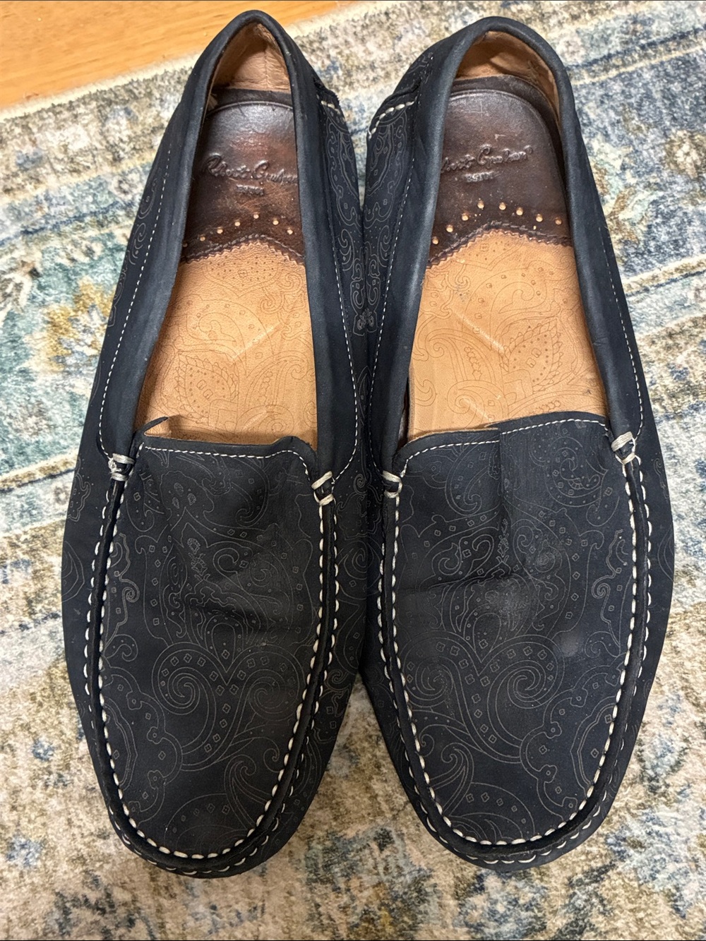 Robert Graham Men's Navy Paisley Soprano Slip-On Driving Loafers US 10.5 EU 40.5